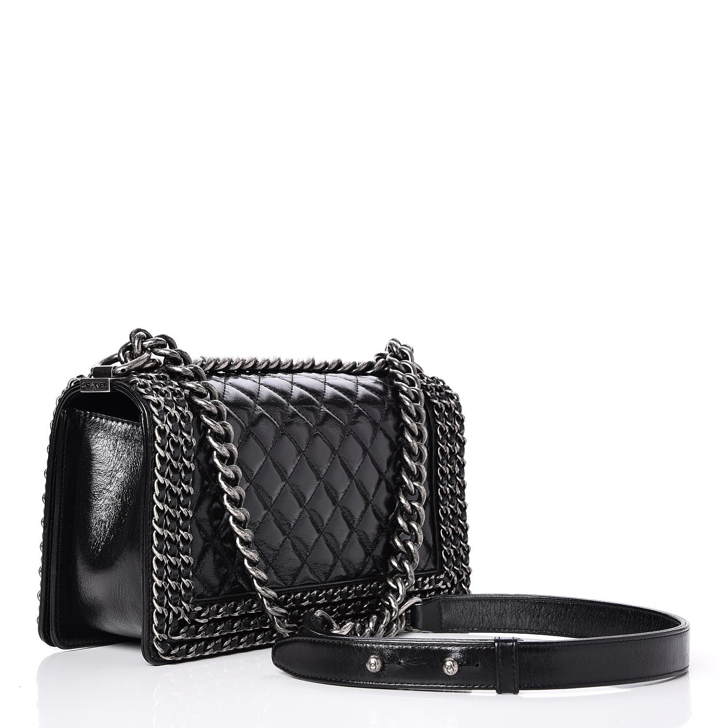 Chanel Glazed Calfskin Quilted Medium Boy Chained Flap Black 4 of 8
