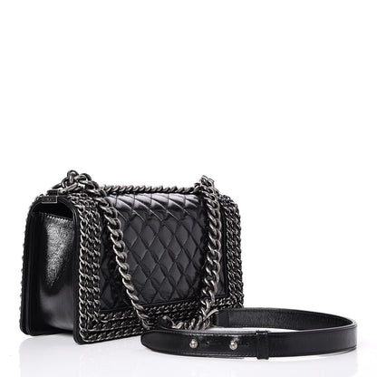 Chanel Glazed Calfskin Quilted Medium Boy Chained Flap Black 4 of 8
