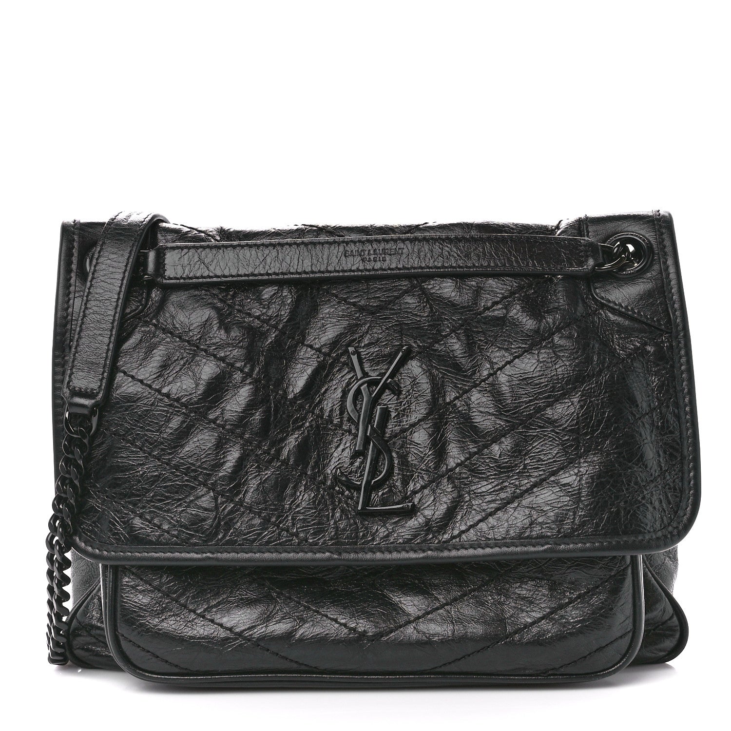 Saint Laurent Crinkled Calfskin Matelasse Monogram Medium Niki Chain Satchel Black 1 of 12