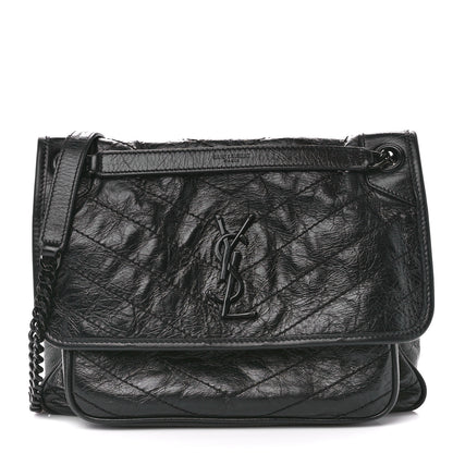 Saint Laurent Crinkled Calfskin Matelasse Monogram Medium Niki Chain Satchel Black 1 of 12