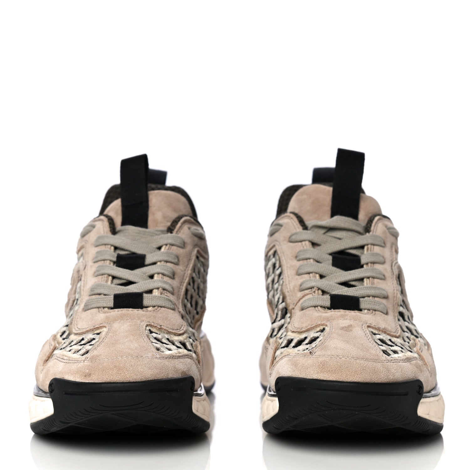 Chanel Suede Calfskin Embroidered CC Sneakers 37.5 Beige Black 2 of 14