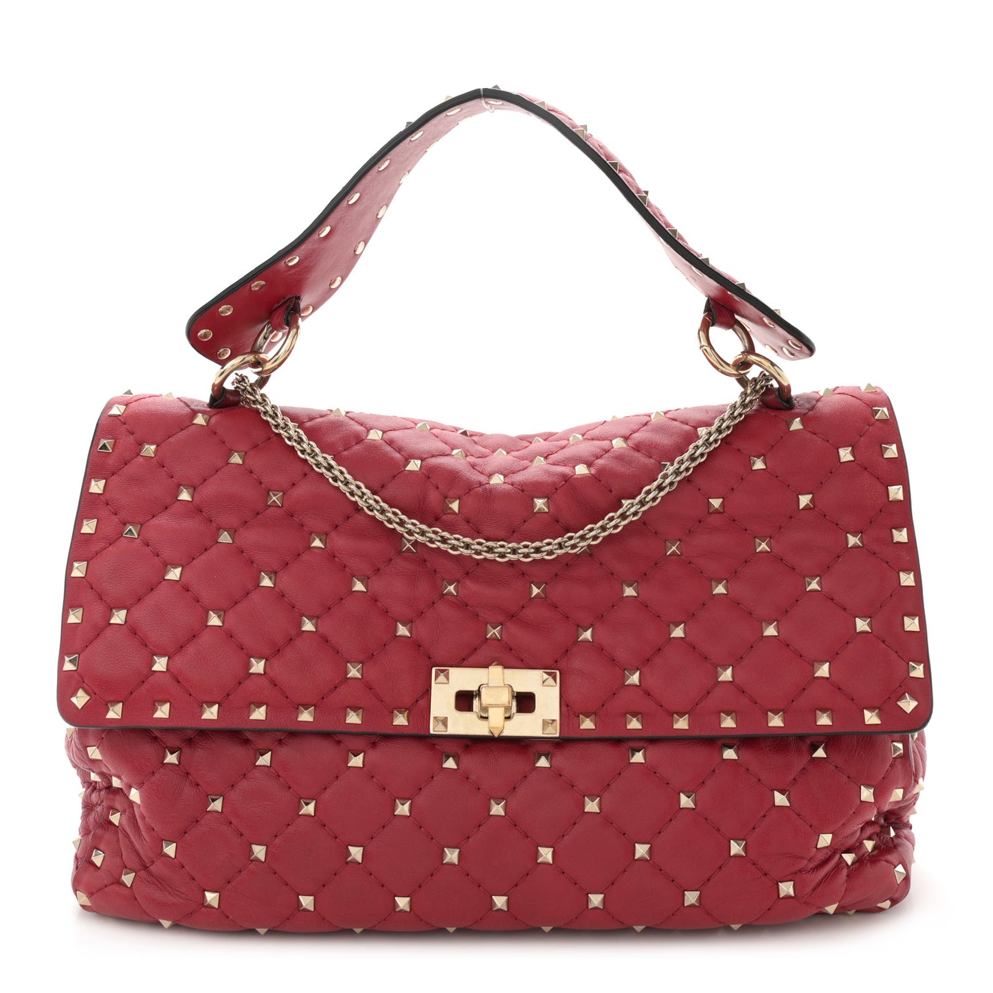 Nappa Large Rockstud Spike Shoulder Bag Rubino