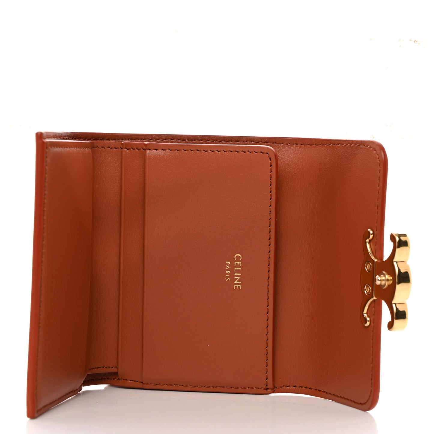 Calfskin Compact Triomphe Wallet With Coin Purse Tan