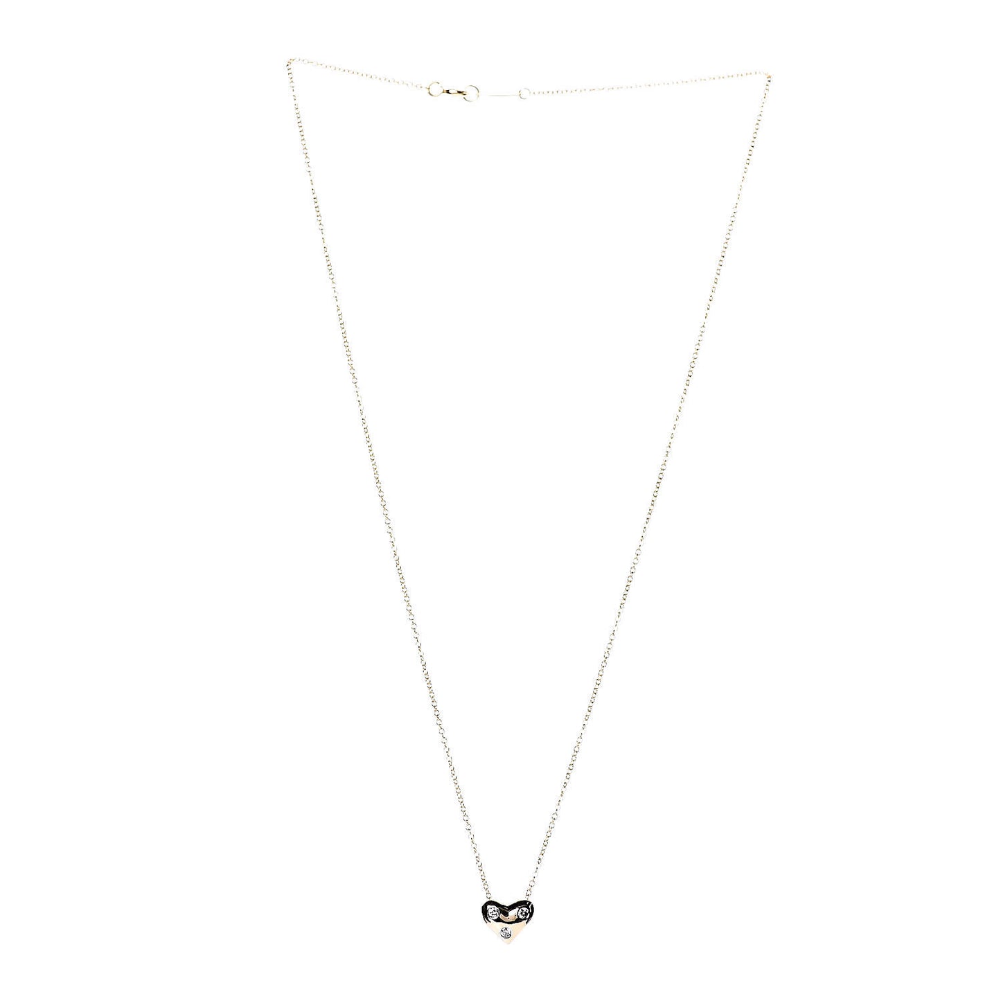 18K Yellow Gold Platinum Diamond Small Etoile Heart Pendant Necklace