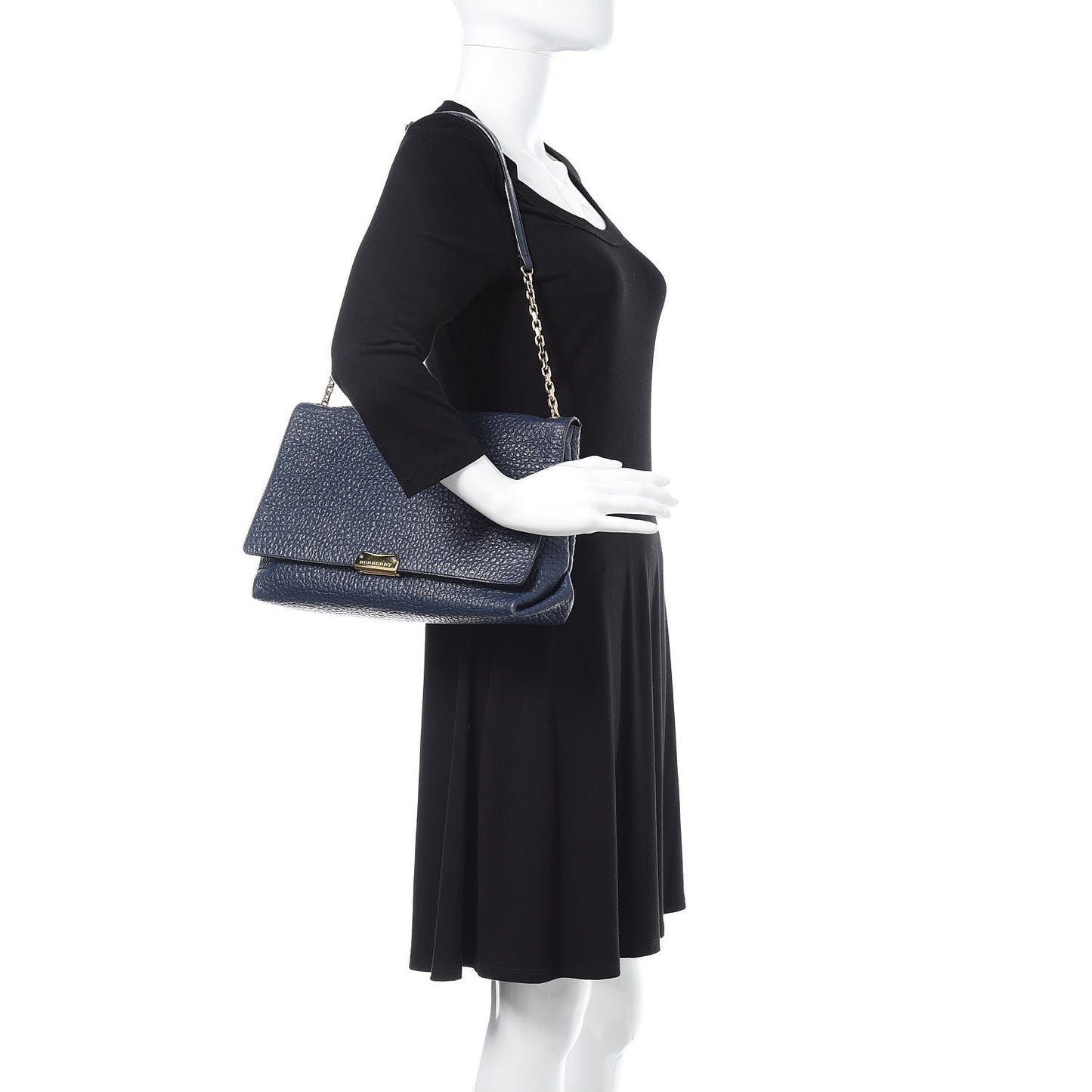 Signature Grain Large Mildenhall Shoulder Bag Blue Carbon