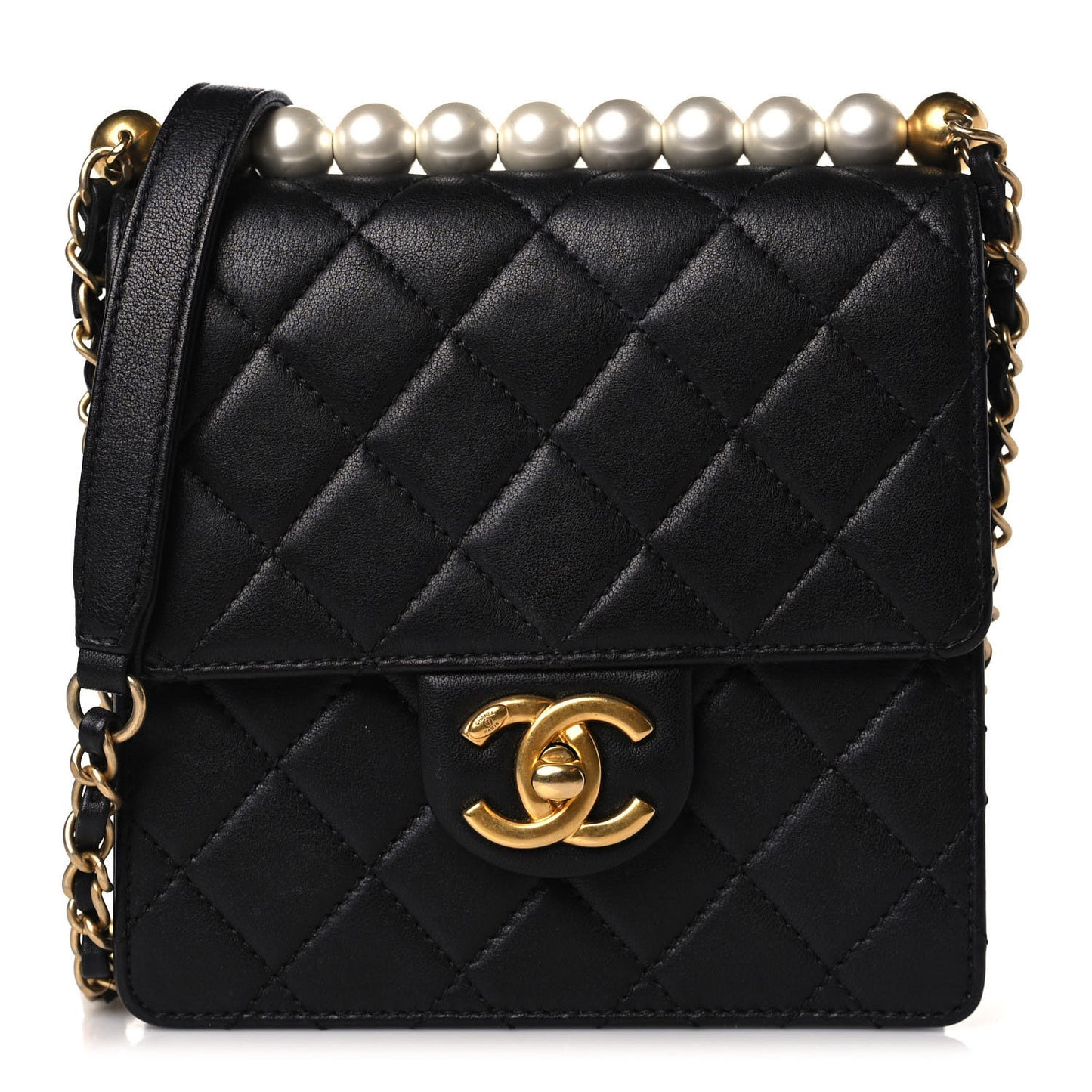 Goatskin Quilted Chic Pearls Flap Black