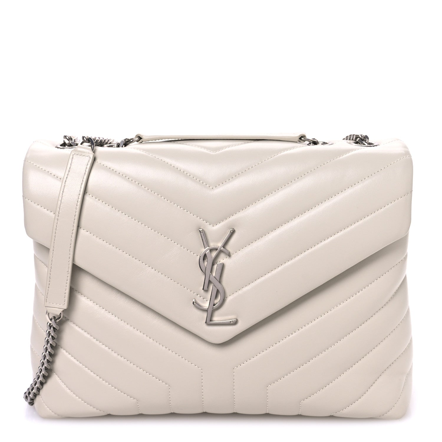 Saint Laurent Calfskin Y Quilted Monogram Medium Loulou Chain Satchel Blanc Vintage 1 of 11