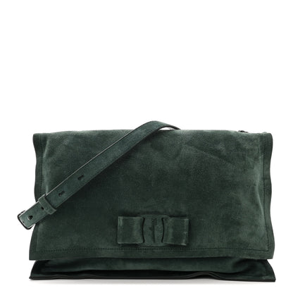 Salvatore Ferragamo Suede Calfskin Small Viva Bow Shoulder Bag Green 1 of 12