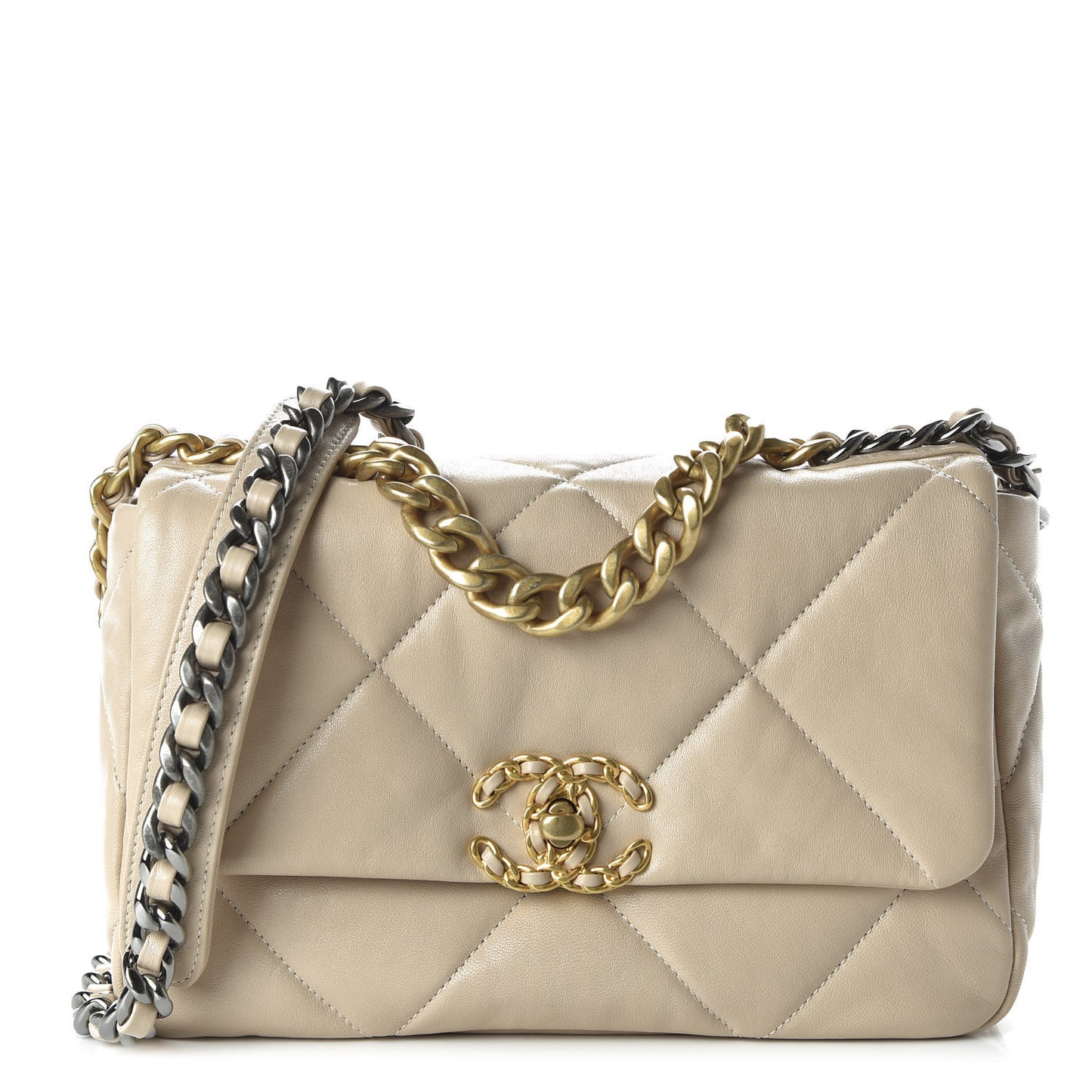 Lambskin Quilted Medium 19 Flap Light Beige