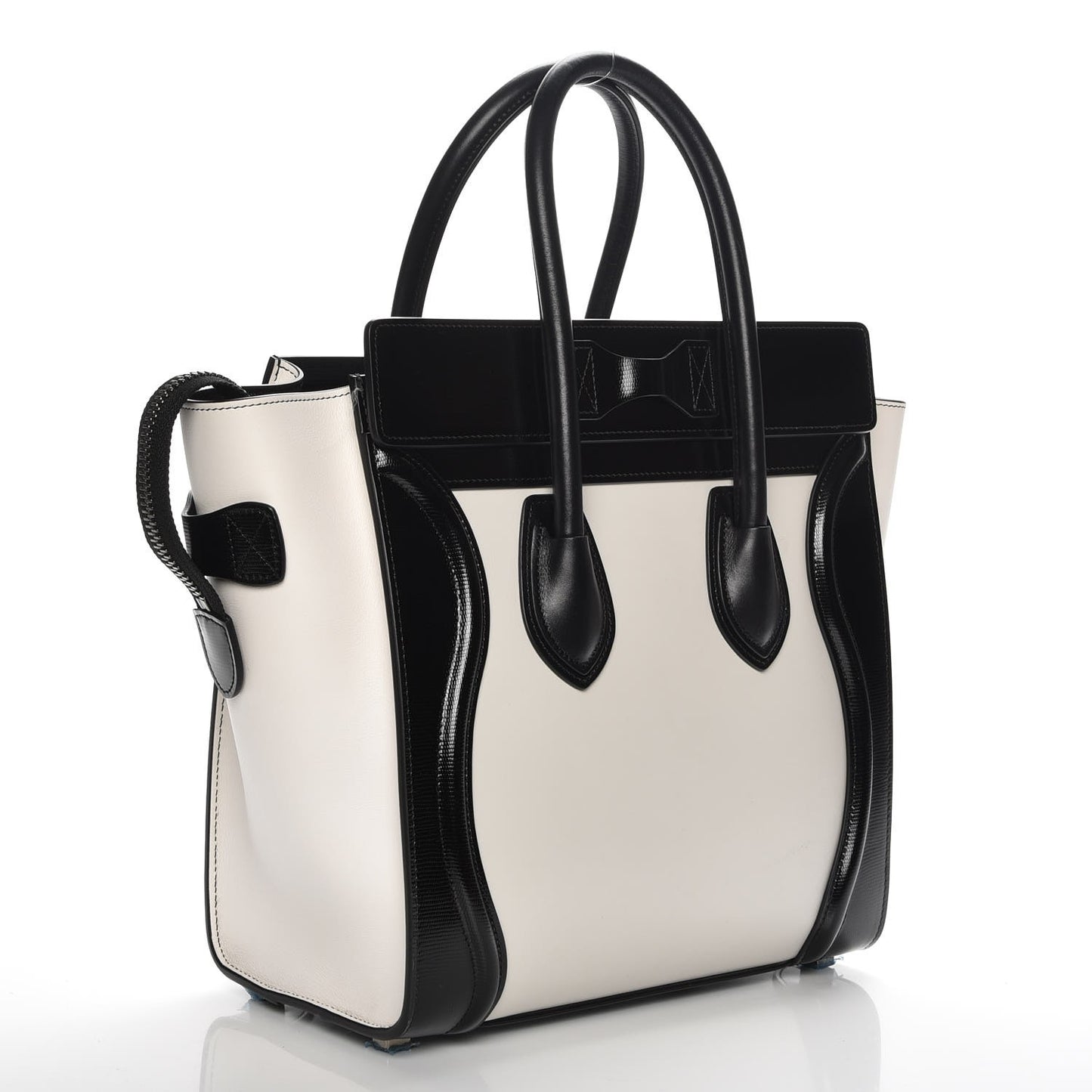 Sleek Calfskin Micro Bi-Color Luggage Black White