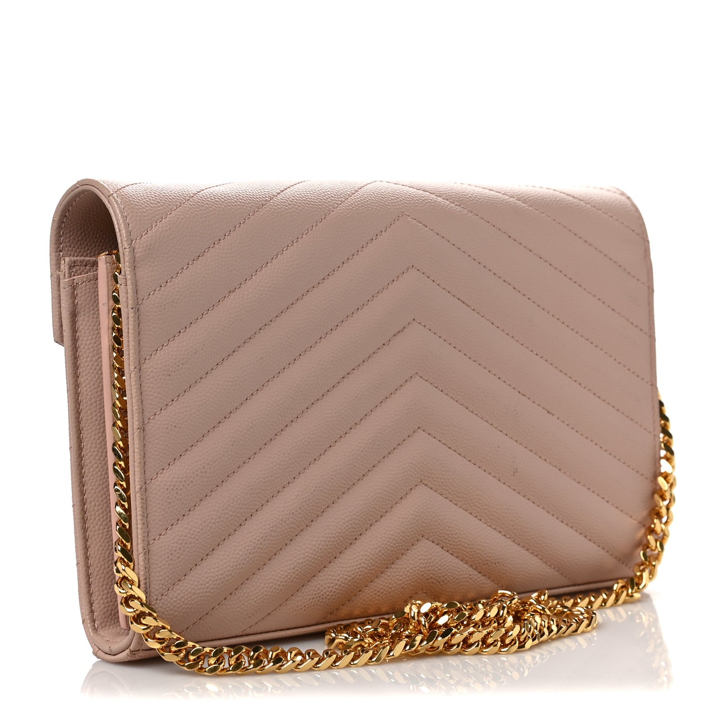 Grain De Poudre Matelasse Chevron Monogram Chain Wallet Pale Pink