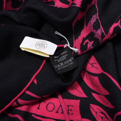 Hermes Cashmere Silk Jungle Love Tattoo Shawl 140 Black Rose Vif 5 of 6