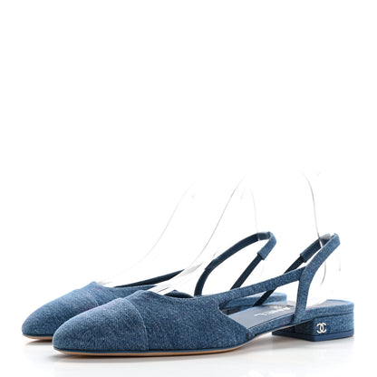 Chanel Denim Cap Toe CC Slingback Flats 39 Light Blue Multicolor 3 of 10