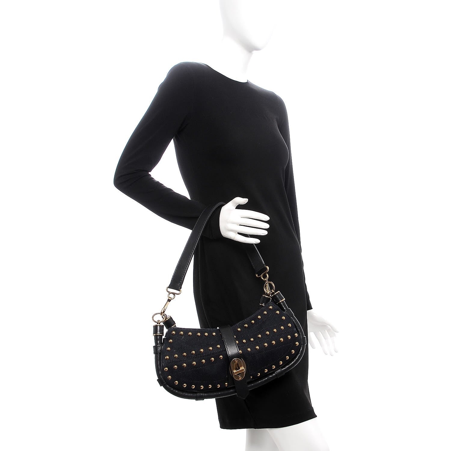 Burberry Denim Studded Shoulder Bag Navy Blue 2 of 10