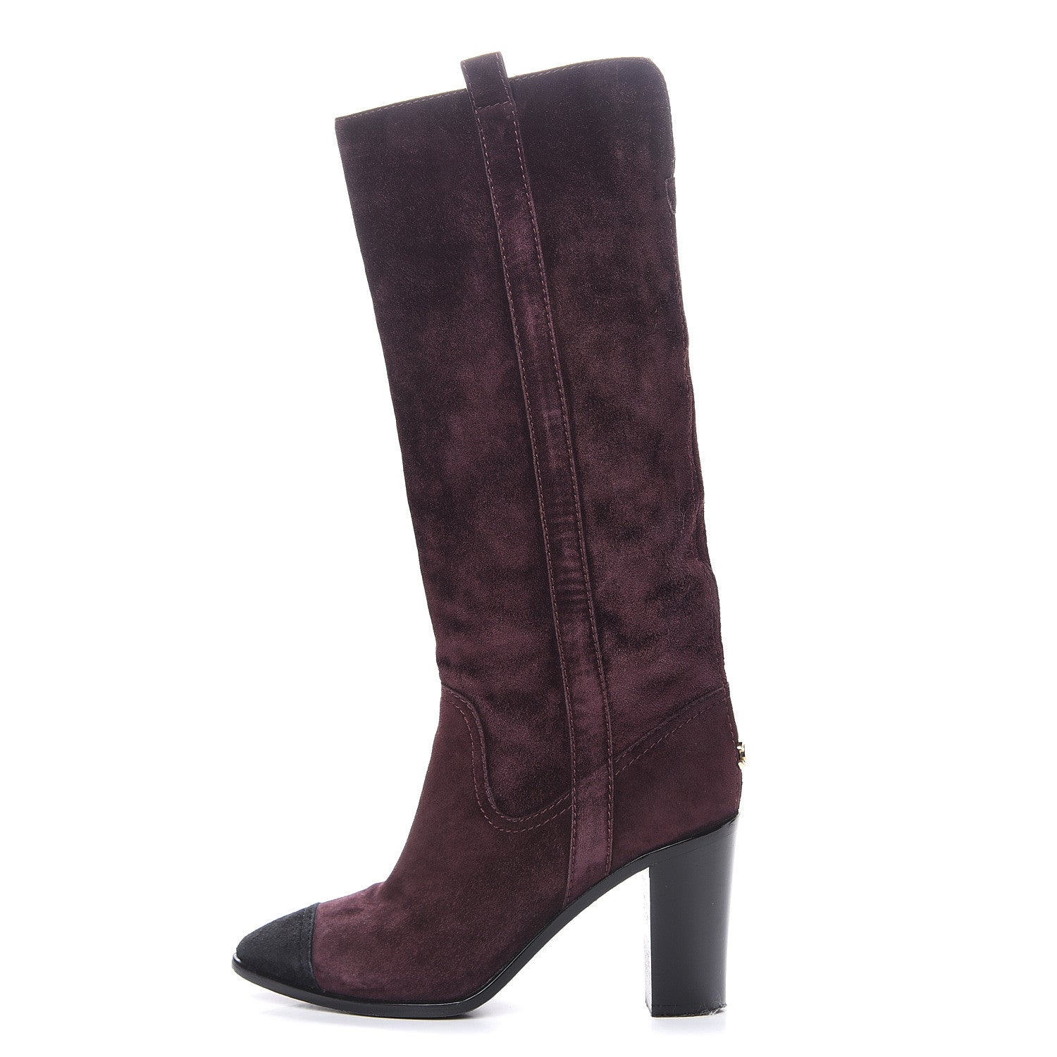 Chanel Suede Calfskin Cap Toe Boots 38.5 Burgundy 1 of 9