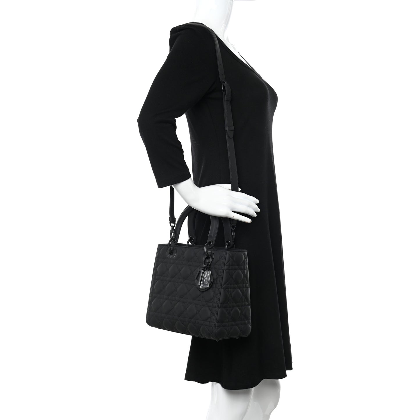Ultra Matte Calfskin Cannage Medium Lady Dior Black
