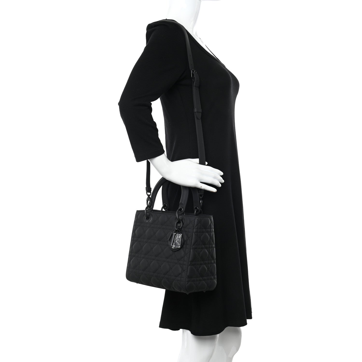 Christian Dior Ultra Matte Calfskin Cannage Medium Lady Dior Black 3 of 11