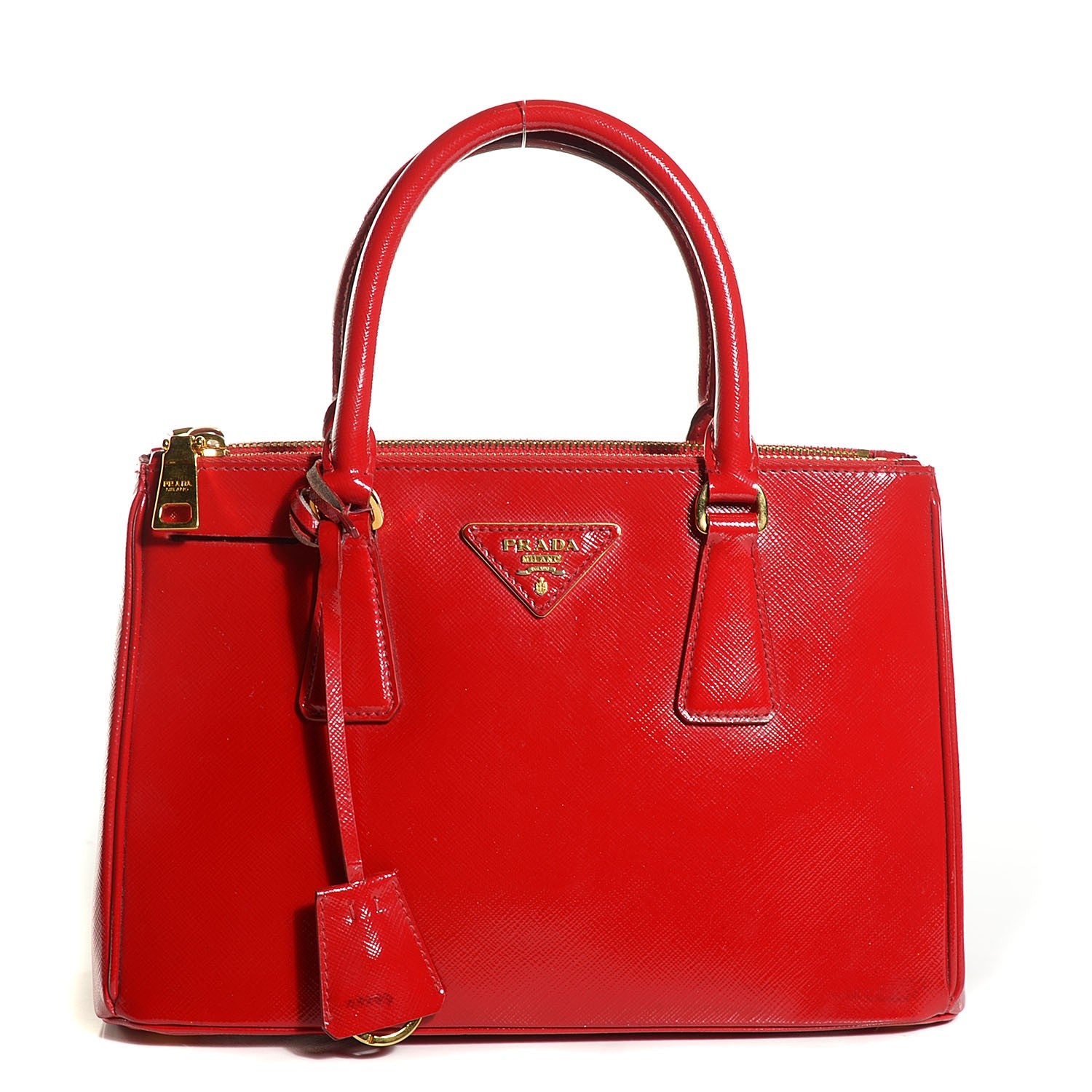 Prada Saffiano Vernice Mini Double Zip Tote Rosso 1 of 9