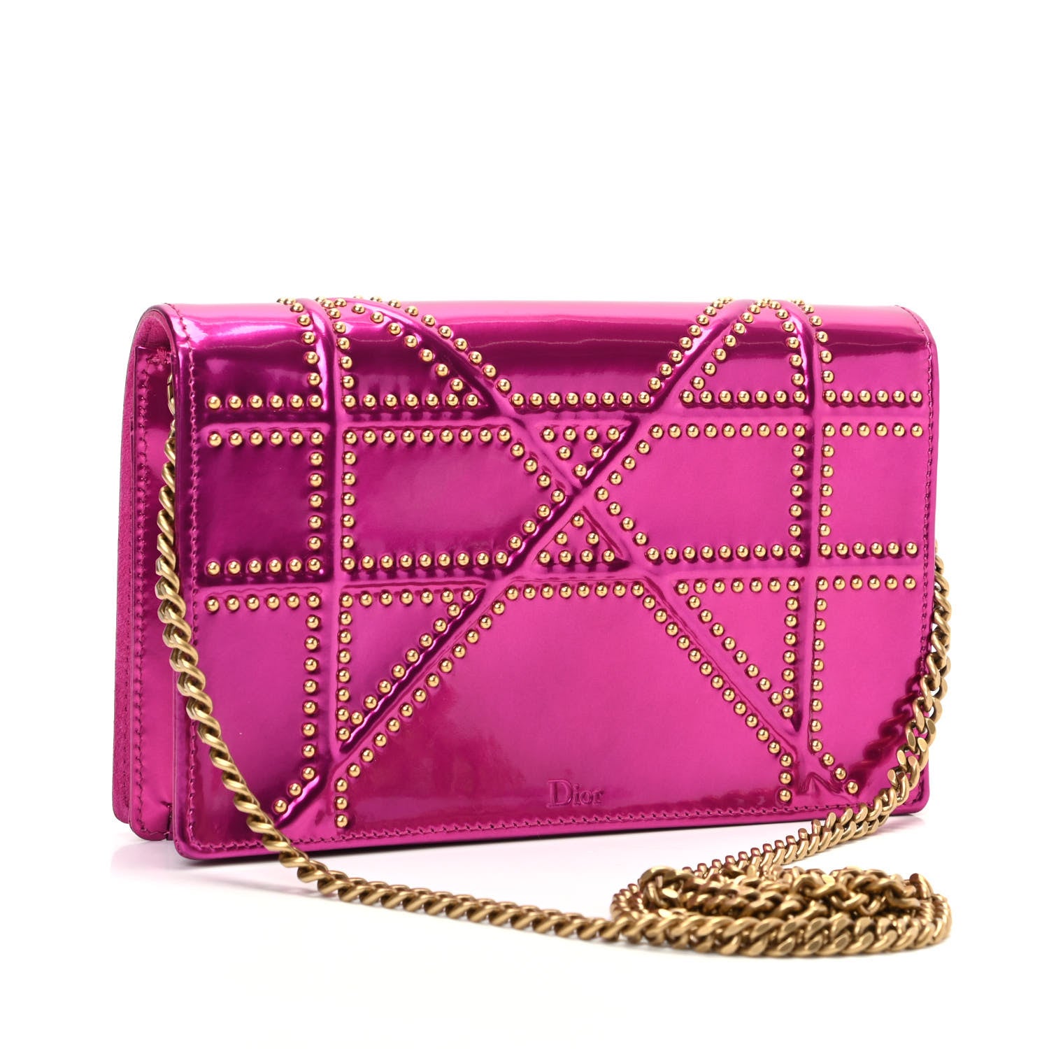 Christian Dior Patent Studded Diorama Wallet on Chain Pouch Pink 3 of 9