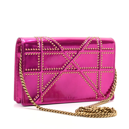 Christian Dior Patent Studded Diorama Wallet on Chain Pouch Pink 3 of 9