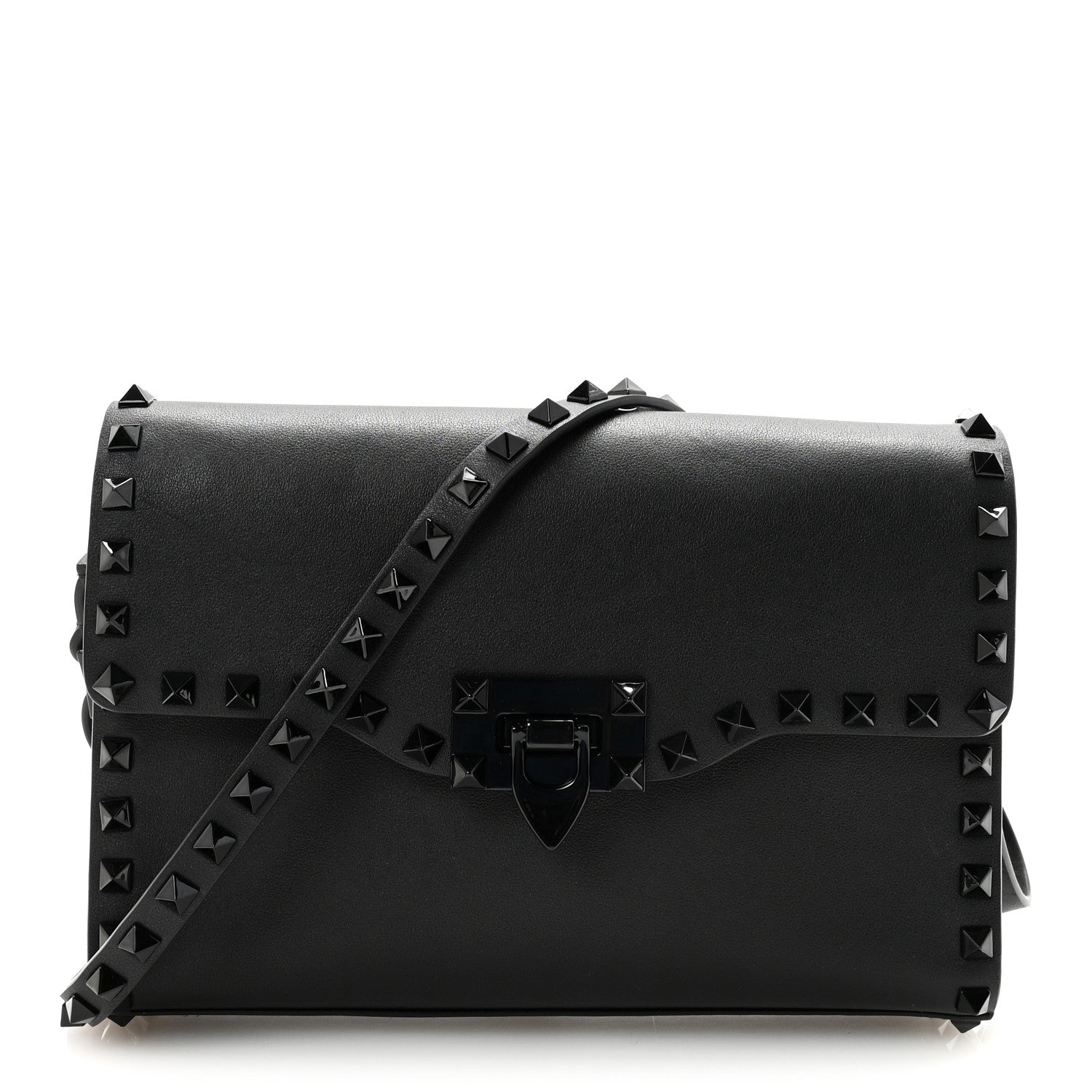 Valentino Garavani Vitello Monochrome Medium Rockstud Flip Lock Crossbody Bag Black 1 of 9