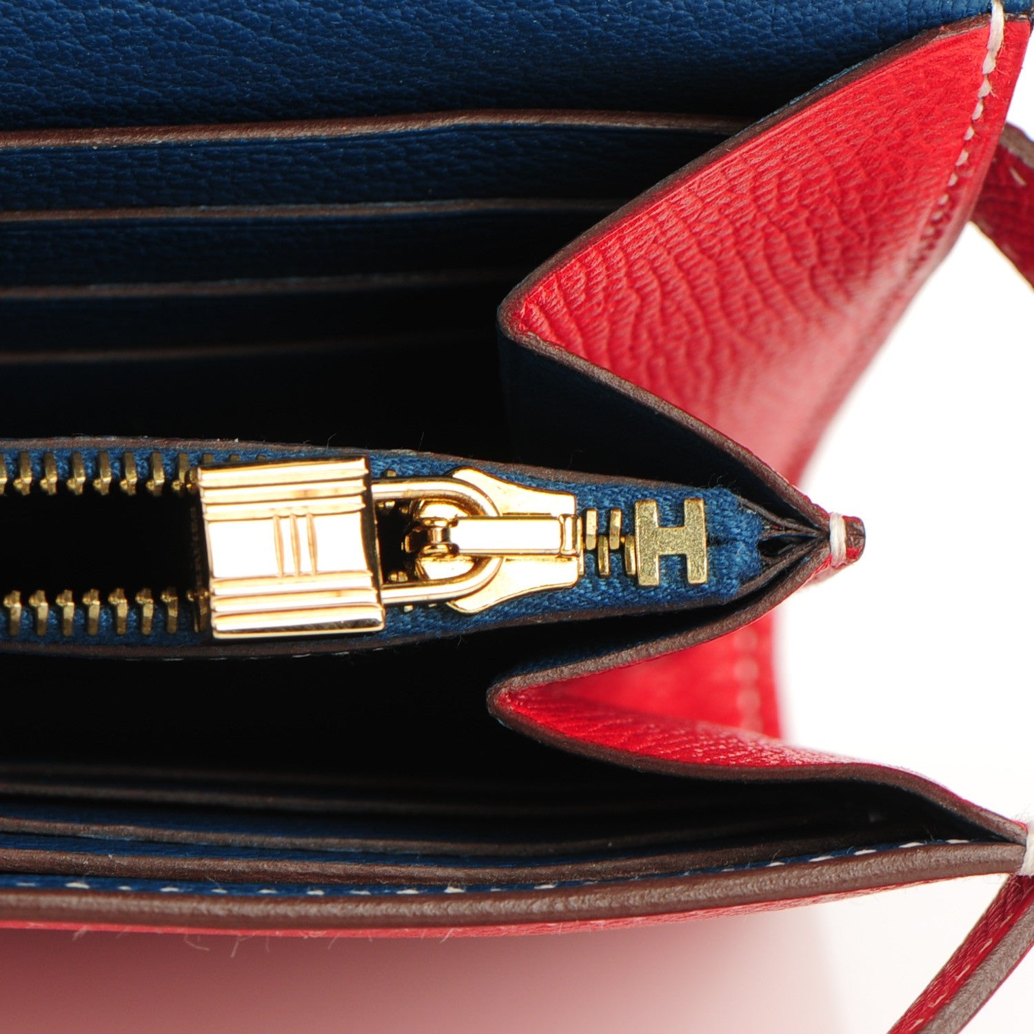 Hermes Epsom Kelly Longue Wallet Rouge Casaque Bleu Thalassa 6 of 11