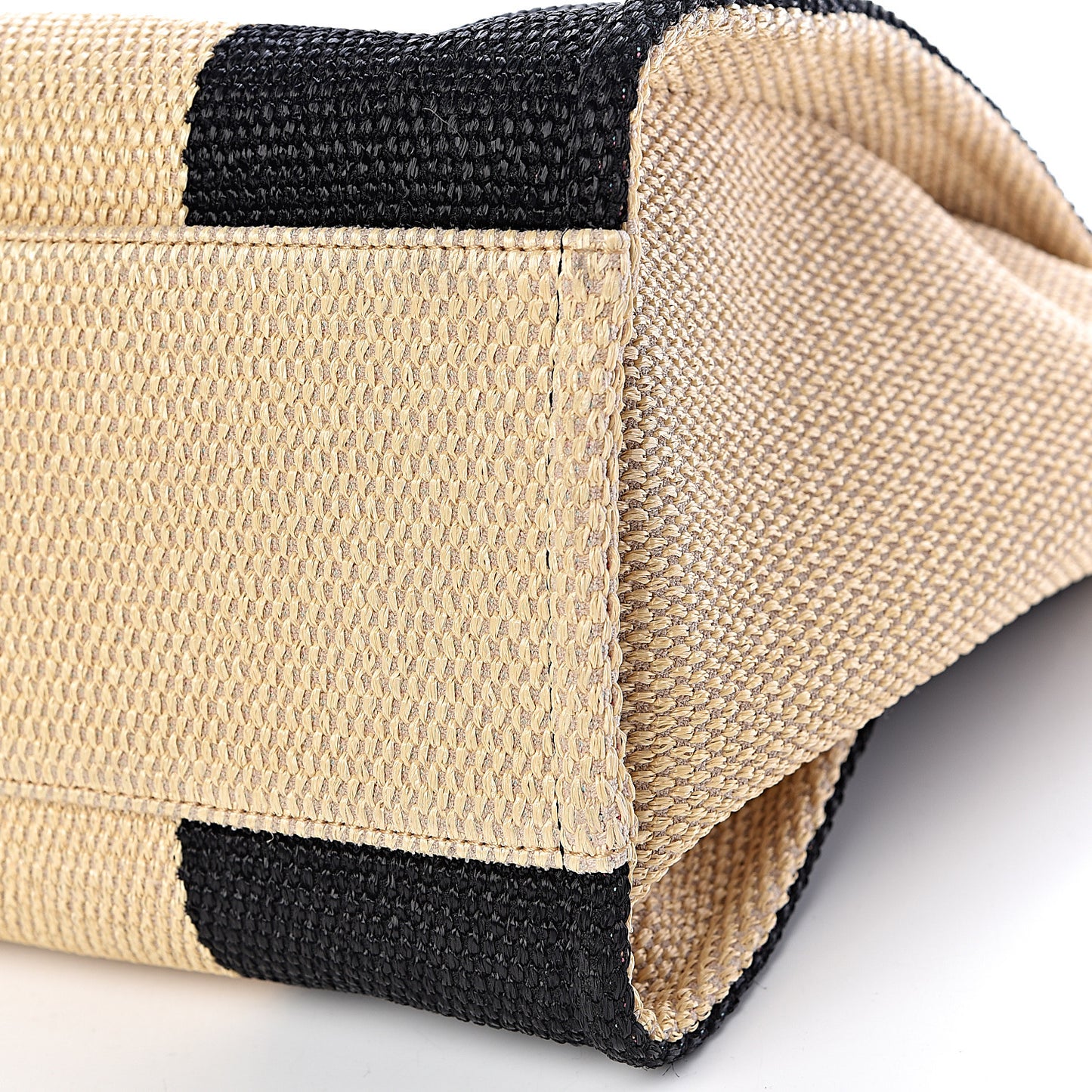 Straw Raffia Calfskin Striped Large Deauville Tote Black Beige Ivory