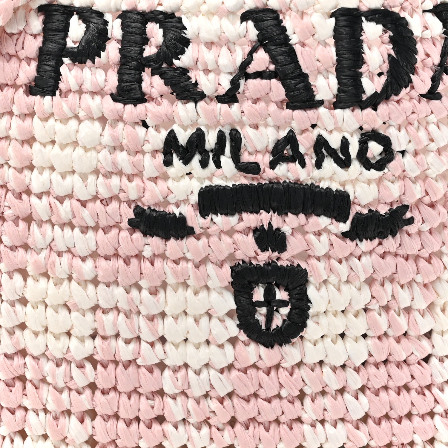 Prada Yarn Raffia Effect Crochet Embroidered Logo Tote Messenger Bag Pink 7 of 9