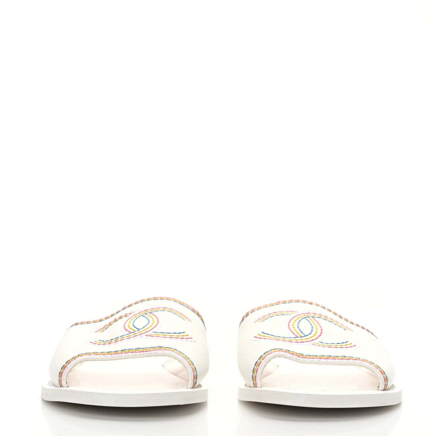 Calfskin Embroidered CC Sandal Mule 40 White