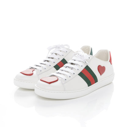 Gucci Calfskin Ayers Web Heart Embroidered Ace Sneakers 37.5 White 3 of 6