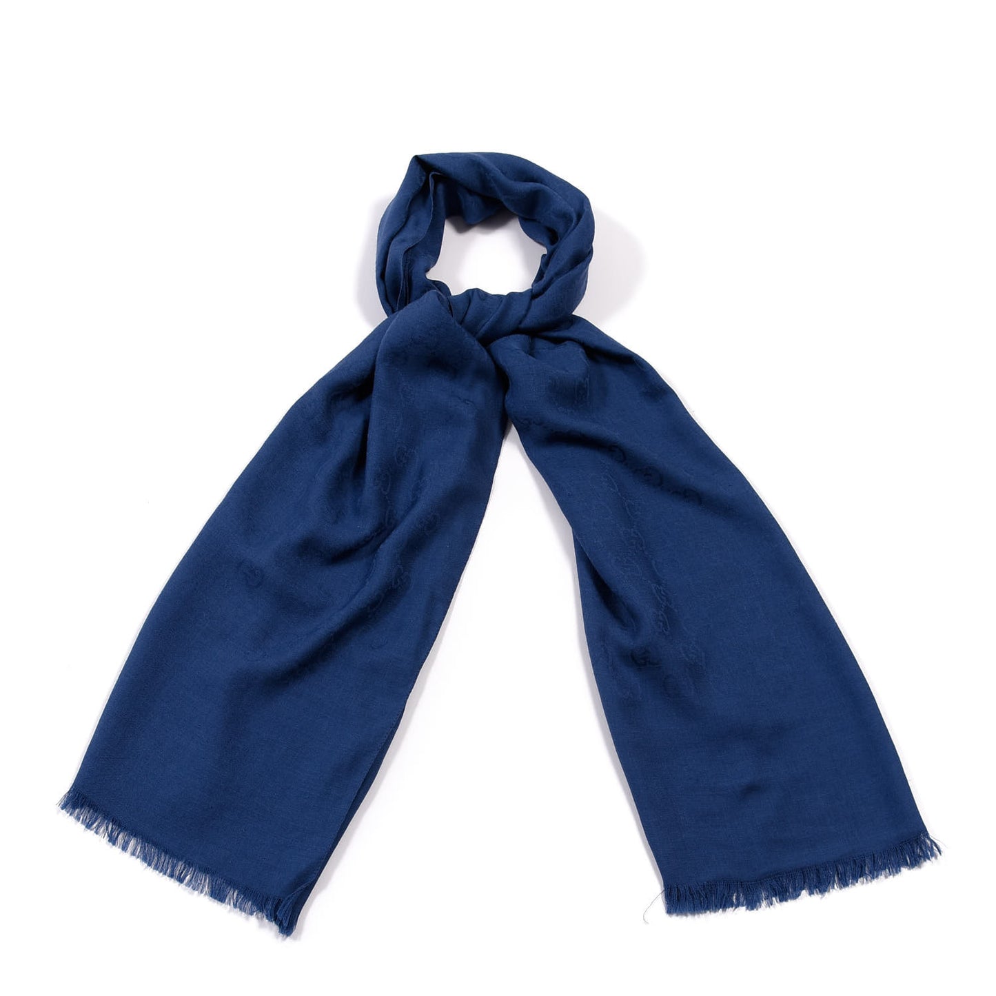 Wool Silk Monogram Fringe Scarf Blue