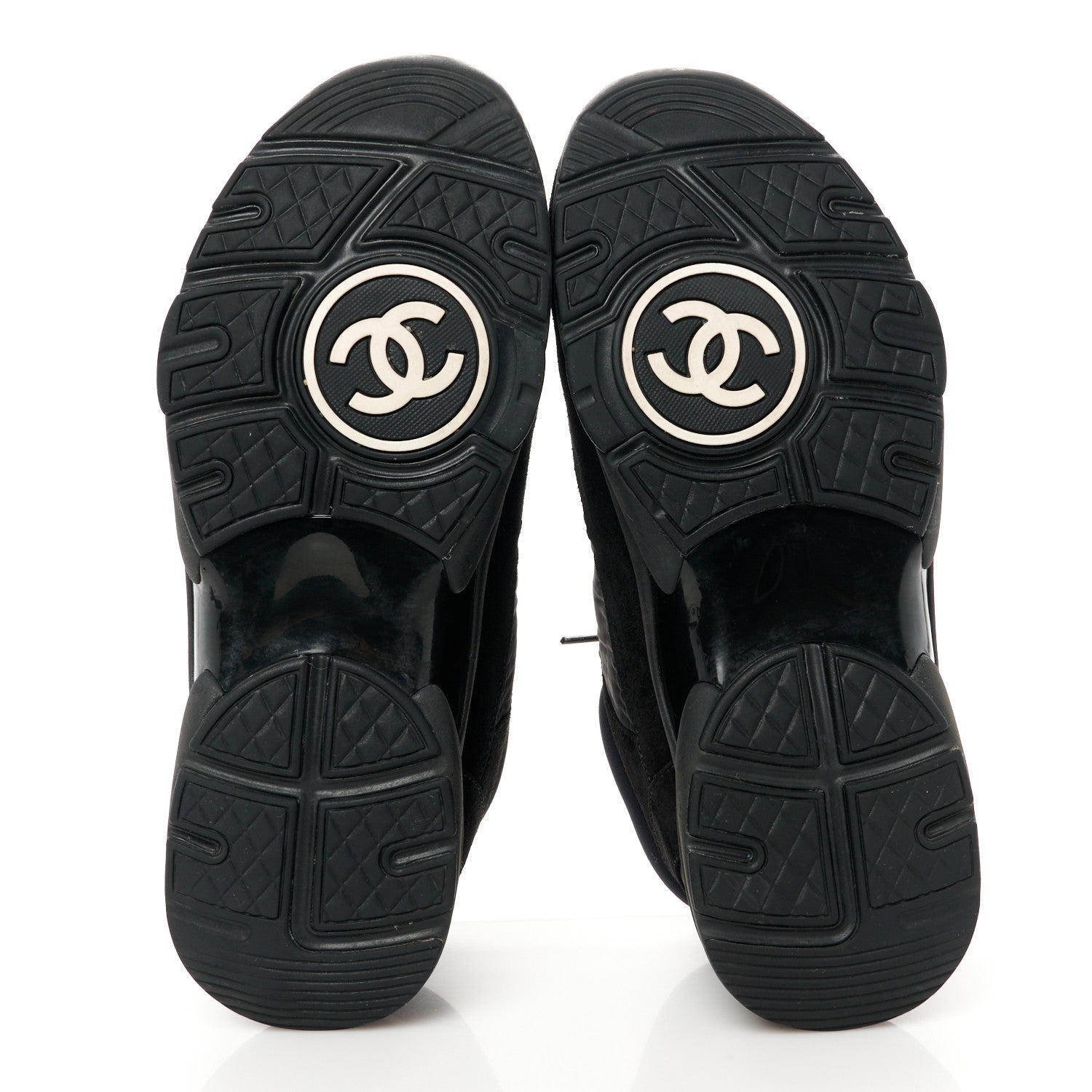 Chanel Nylon Calfskin Suede CC Sneakers 38.5 Black 5 of 9