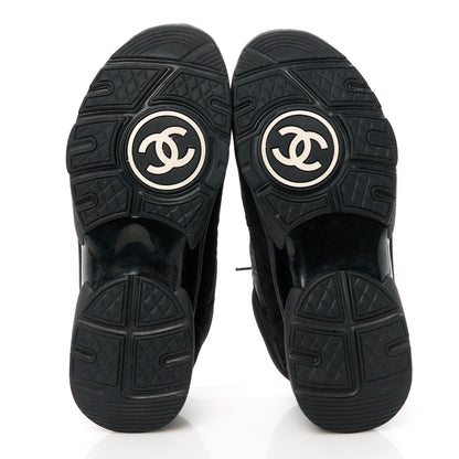 Chanel Nylon Calfskin Suede CC Sneakers 38.5 Black 5 of 9