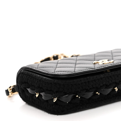 Chanel Lambskin Crochet Quilted Flap Phone Holder Black 10 of 11