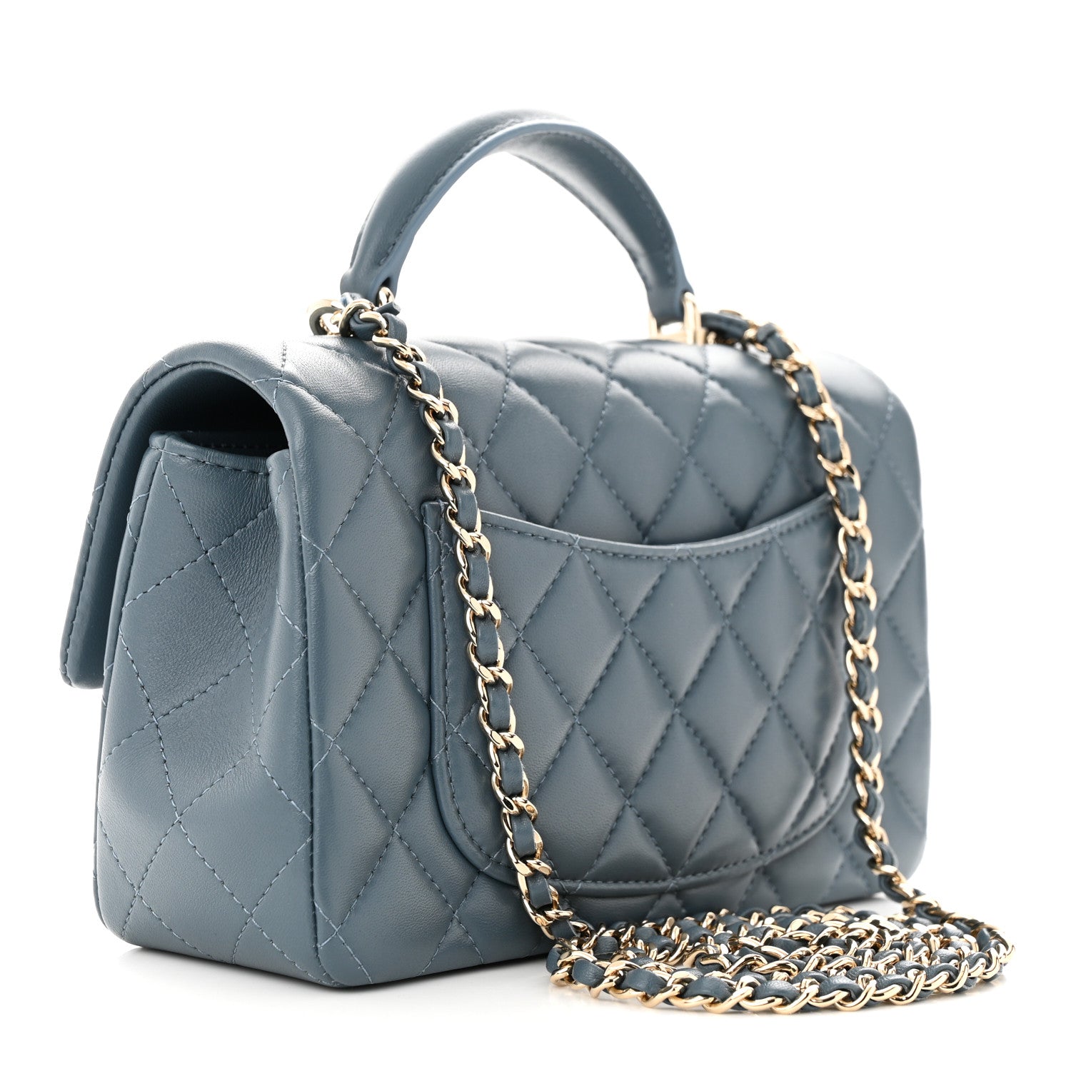 Chanel Lambskin Quilted Mini Top Handle Rectangular Flap Blue 3 of 11