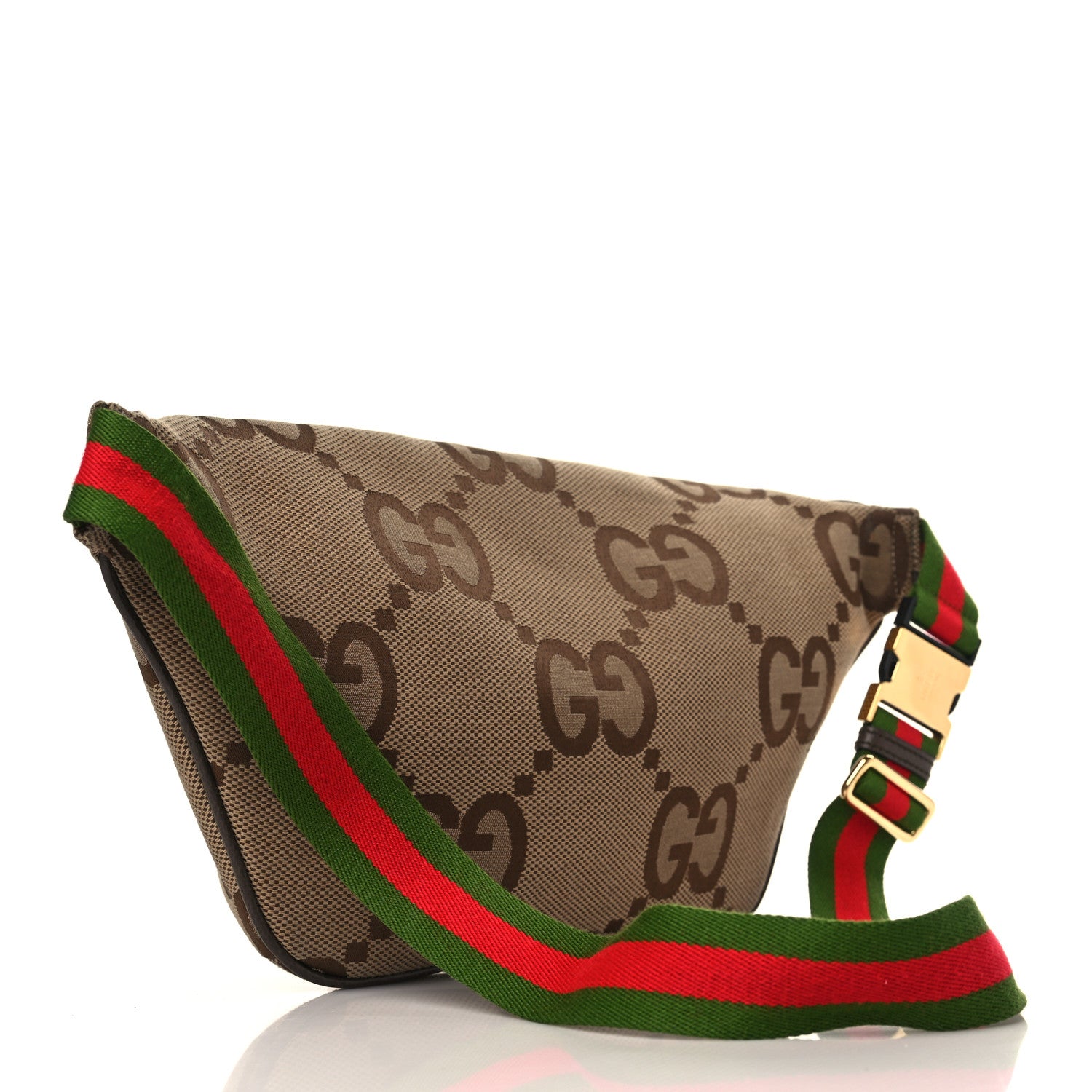 Gucci Monogram Jumbo GG Textured Dollar Calfskin Web Belt Bag Camel Ebony New Acero 2 of 9