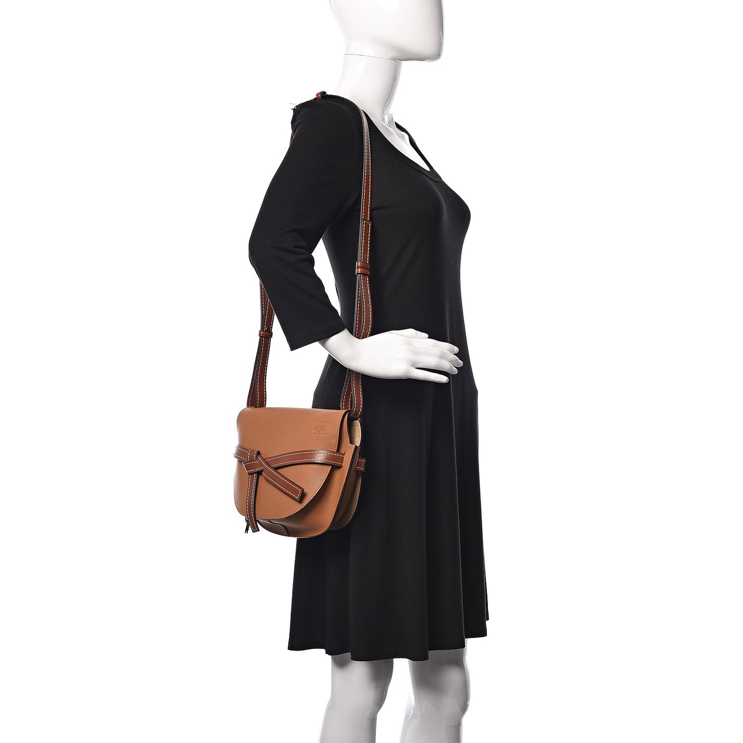 Grained Calfskin Small Gate Crossbody Bag Caramel Pecan