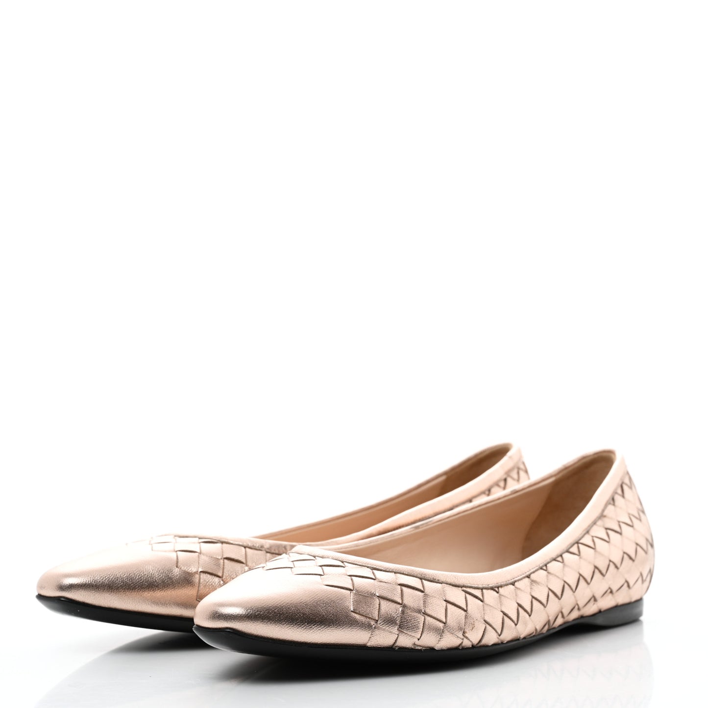 Metallic Grosgrain Intrecciato Flats 37 Rose Gold