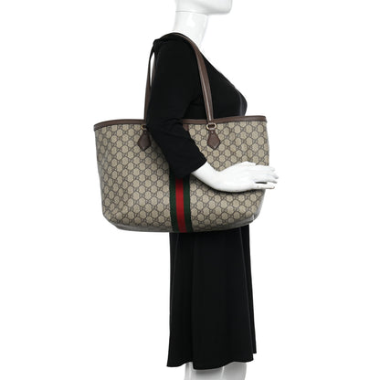 Gucci GG Supreme Monogram Textured Calfskin Web Medium Ophidia Shopping Tote Beige Ebony New Acero 2 of 10