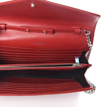 Saint Laurent Grain De Poudre Matelasse Chevron Monogram Chain Wallet New Red 5 of 9