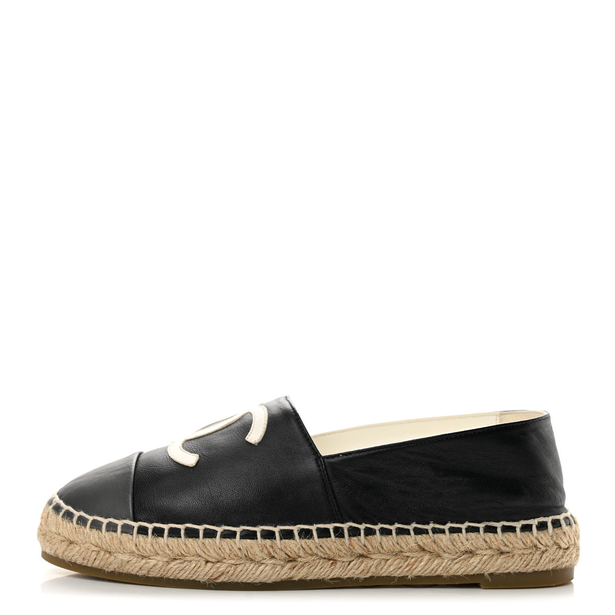 Chanel Lambskin CC Espadrilles 37 Black White Dark Grey 1 of 11