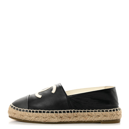Chanel Lambskin CC Espadrilles 37 Black White Dark Grey 1 of 11