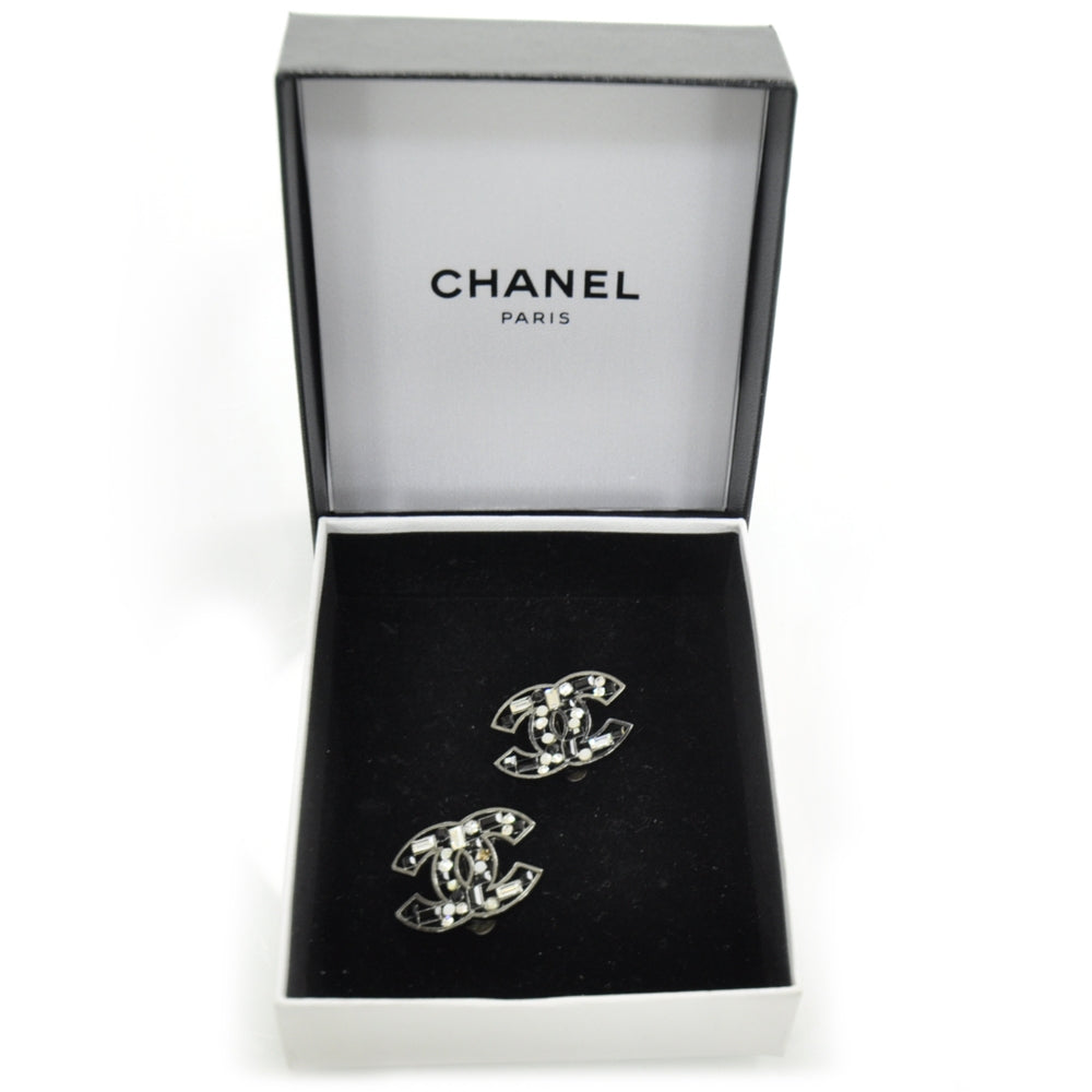 Chanel Crystal Pearl CC Clip On Earrings Silver 3 of 5