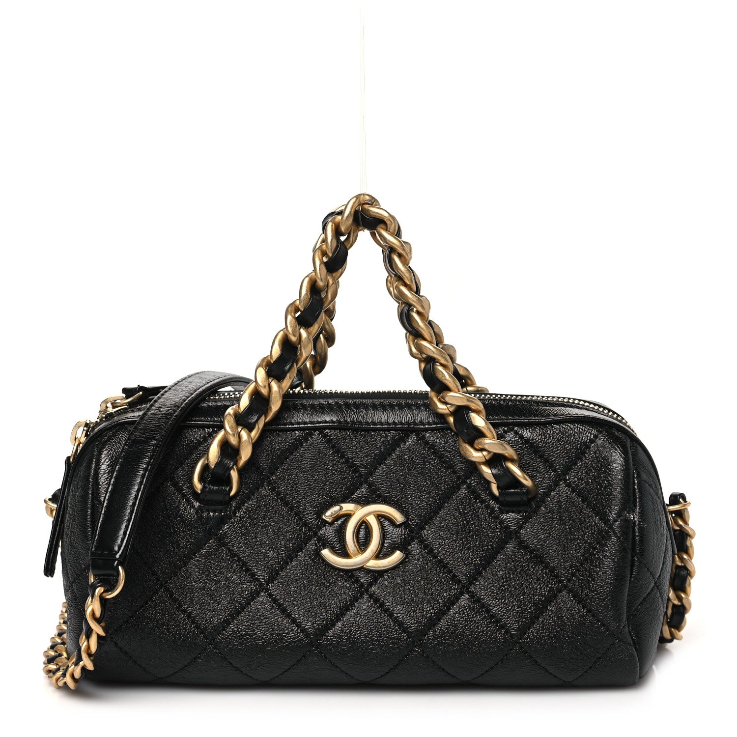 Chanel Shiny Lambskin Quilted Small Fashion Therapy Bowling Bag Black 1 of 10