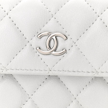 Chanel Calfskin Quilted Maxi Pearls Card Holder Flap With Chain White 9 of 11