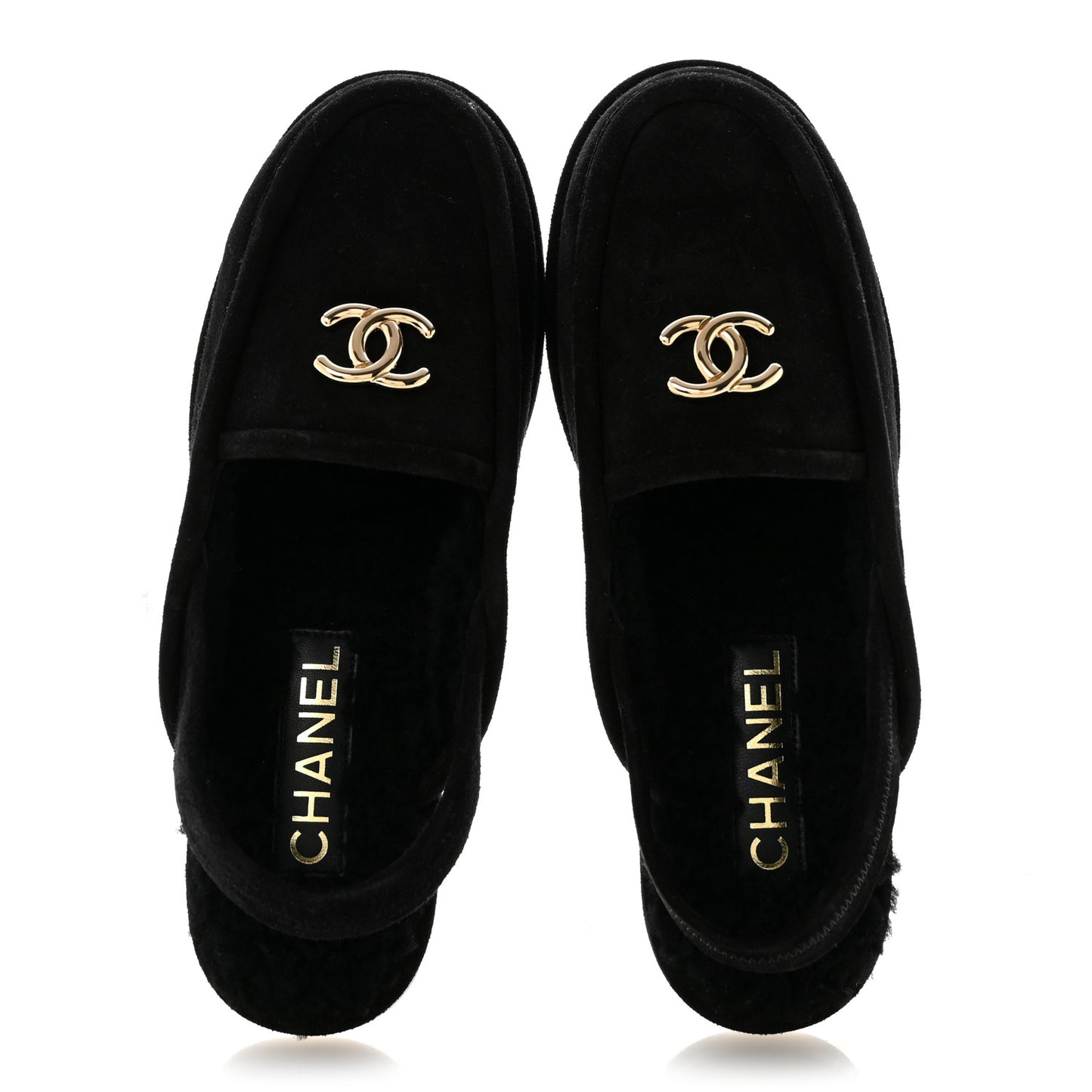 Suede Calfskin CC Slingback Loafers 37.5 Black