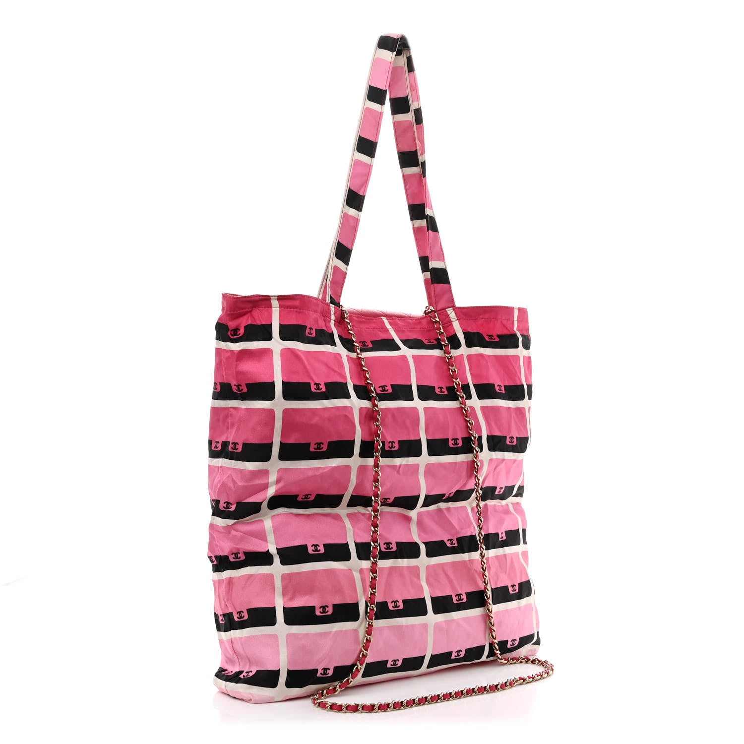 Chanel Caviar Fabric Quilted Foldable Tote With Chain Pink Multicolor 13 of 18