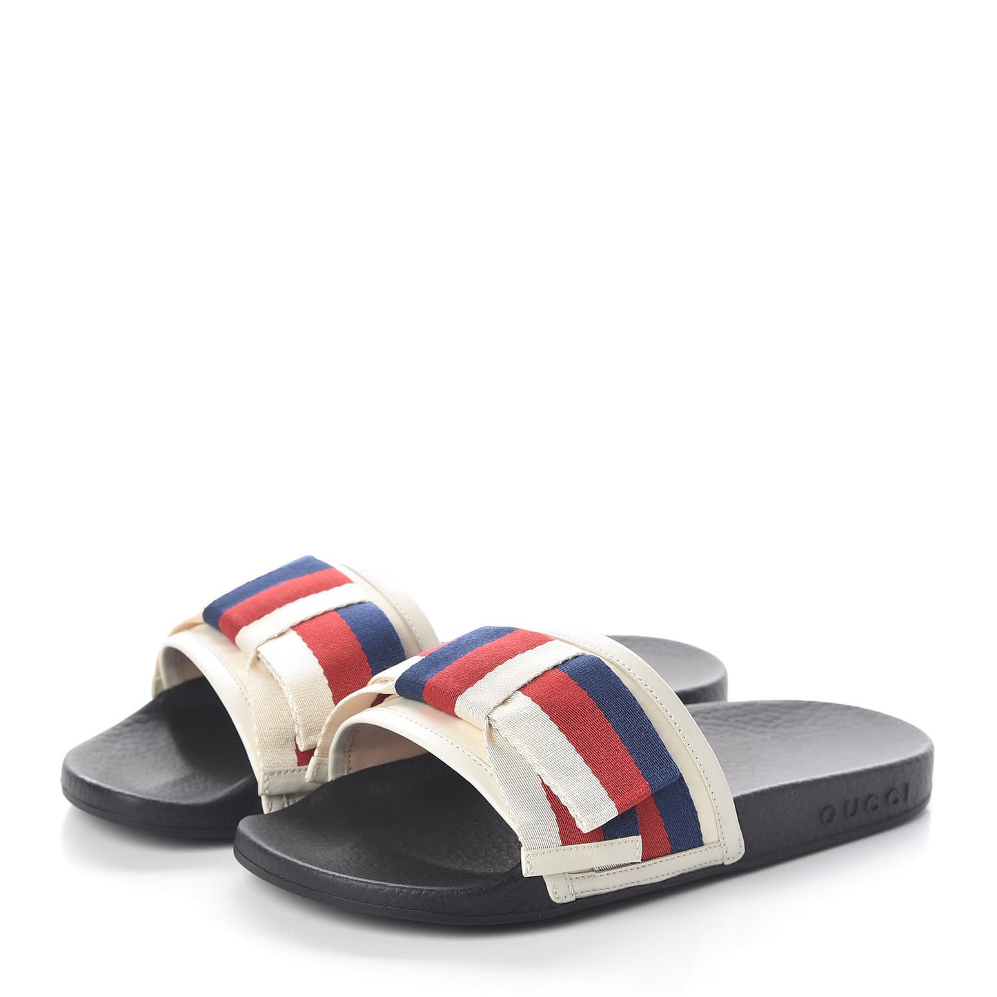 Satin Web Sylvie Bow Slide Sandals 35 White