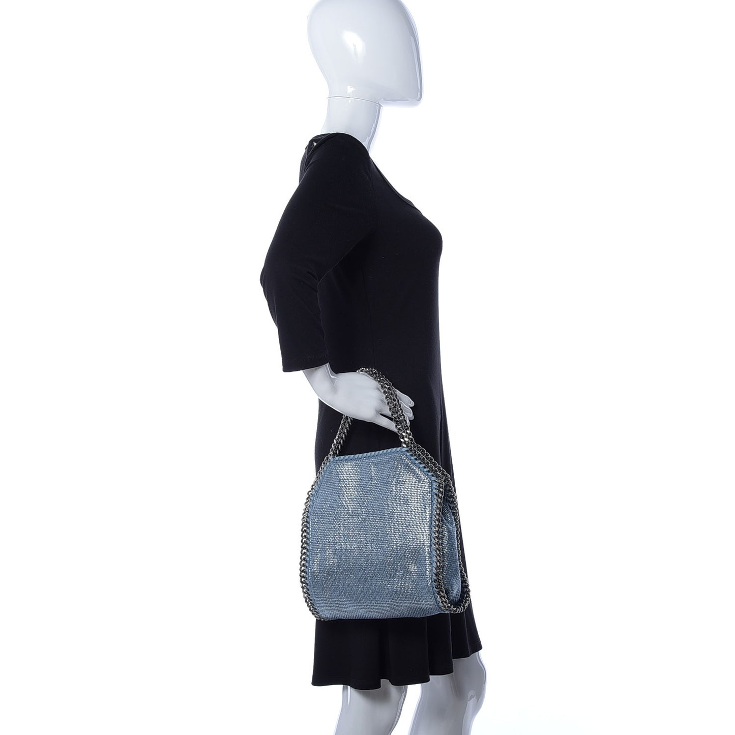 Metallic Woven Raffia Mini Falabella Fold Over Blue