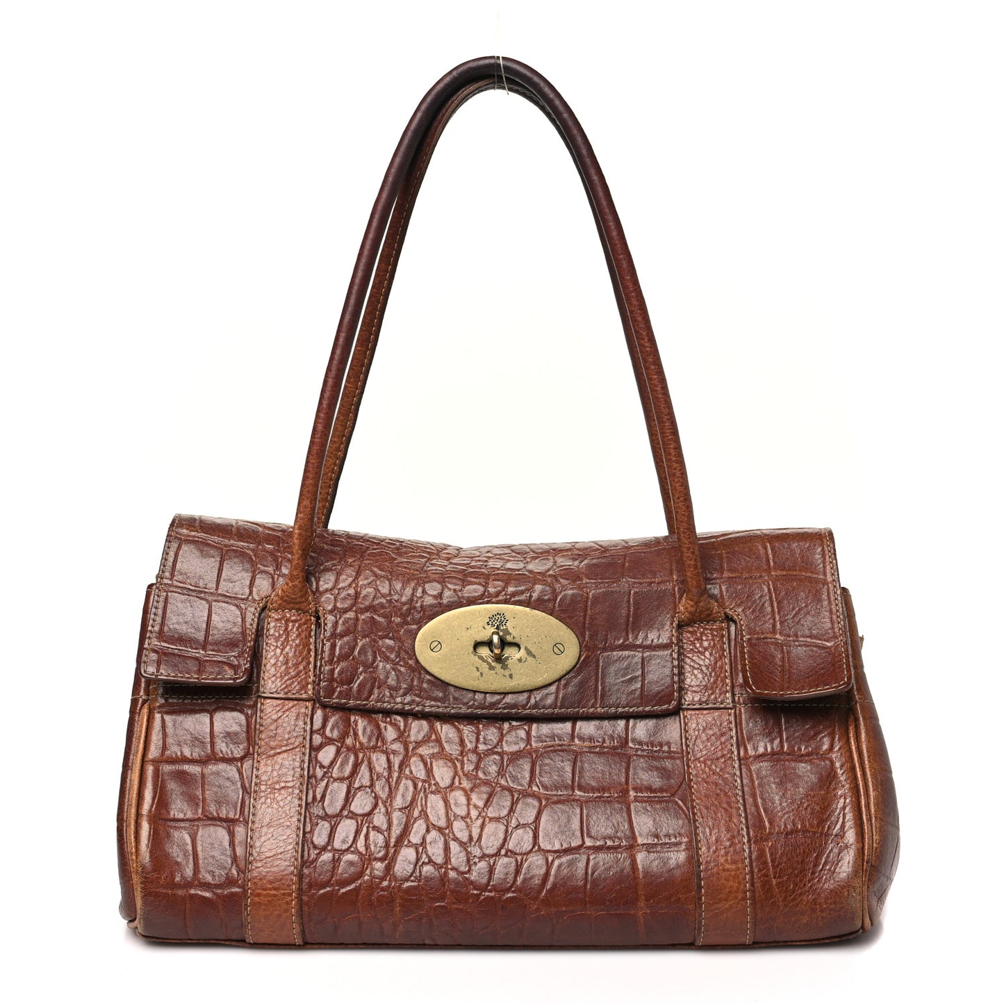 Crocodile Embossed Calfskin East West Bayswater Brown